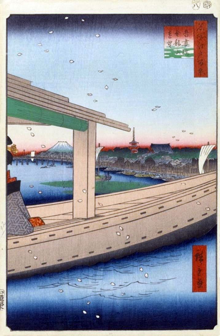 Άποψη της Μονής Kinryuzan και της γέφυρας Azumabashi   Utagawa Hiroshige