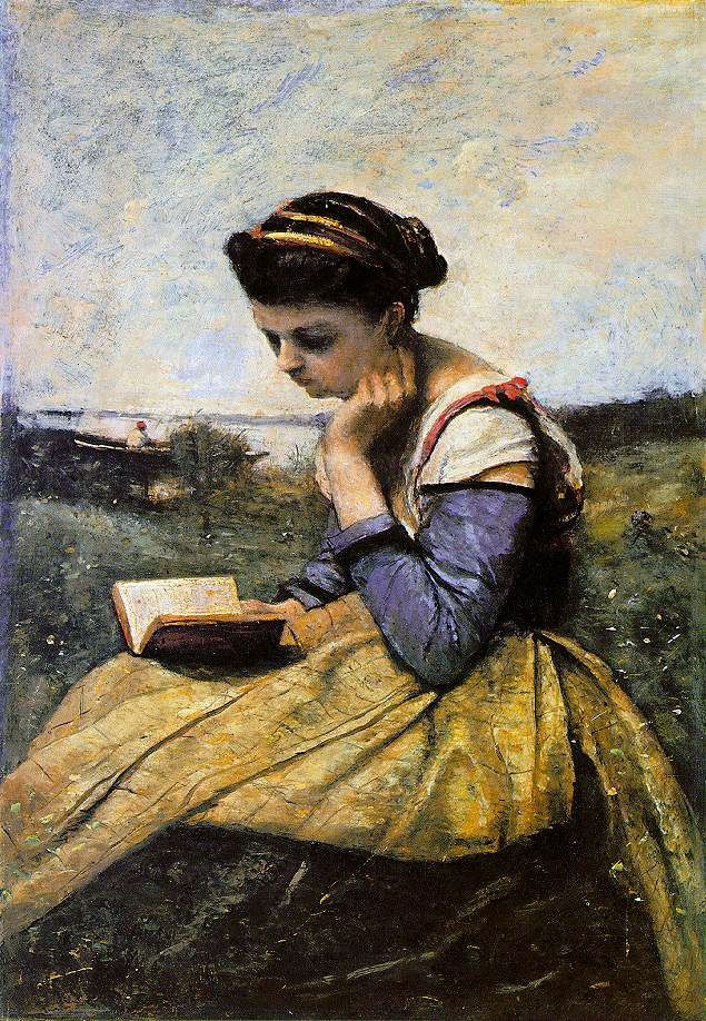 Γυναίκα ανάγνωσης σε ένα τοπίο   Camille Corot
